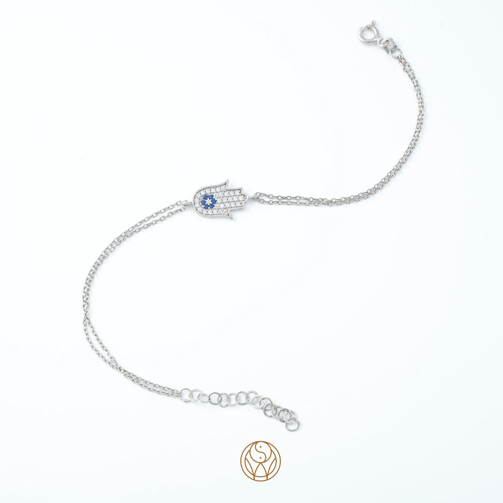 Minimal Hamsa Diamond Silver Bracelet for women - Silver Jewellery - Shinewine