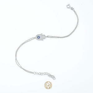 Minimal Hamsa Diamond Silver Bracelet for women - Silver Jewellery - Shinewine