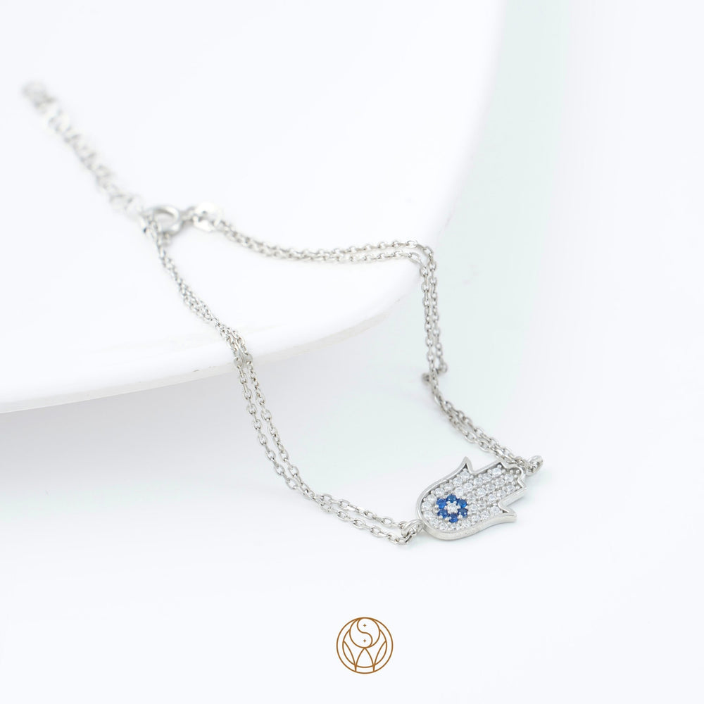 Minimal Hamsa Diamond Silver Bracelet - 925 Silver Jewellery Online - Shinewine