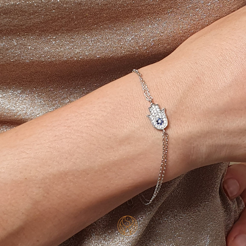 Buy Minimal Hamsa Diamond Silver Bracelet - 925 Silver Jewellery - Shinewine