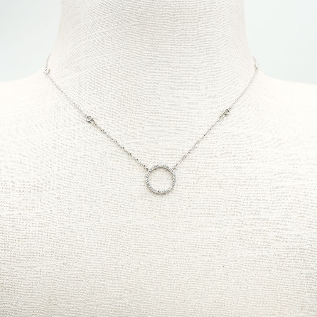 Open Circle Silver Diamond Necklace - Shinewine.co