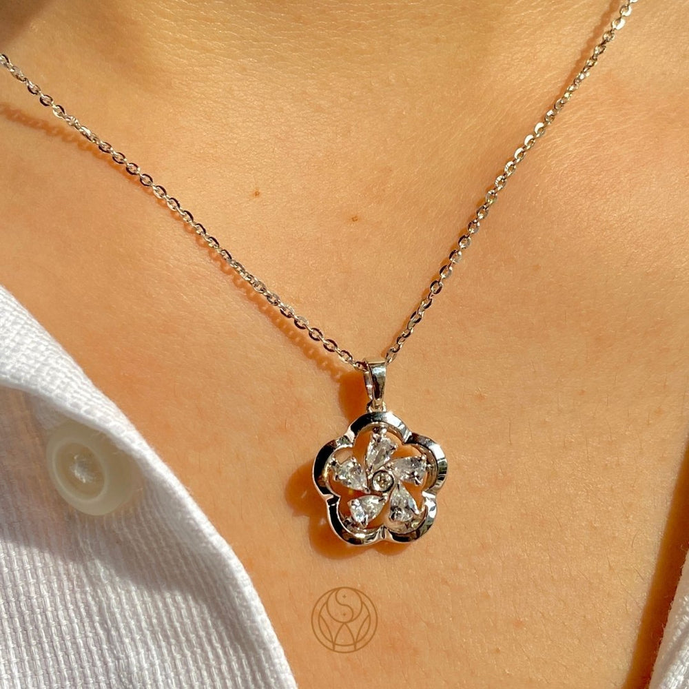 Pheony Diamond Silver Necklace - 925 Silver Jewellery - Shinewine