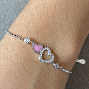 Pink Heart Silver Bracelet - Shinewine.co