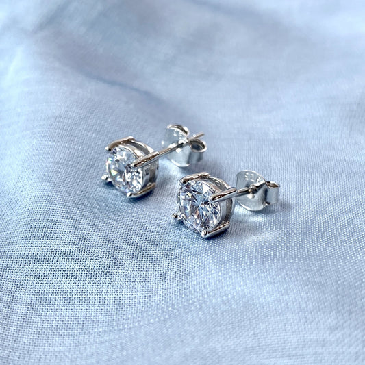 Premium Solitaire Silver Earrings