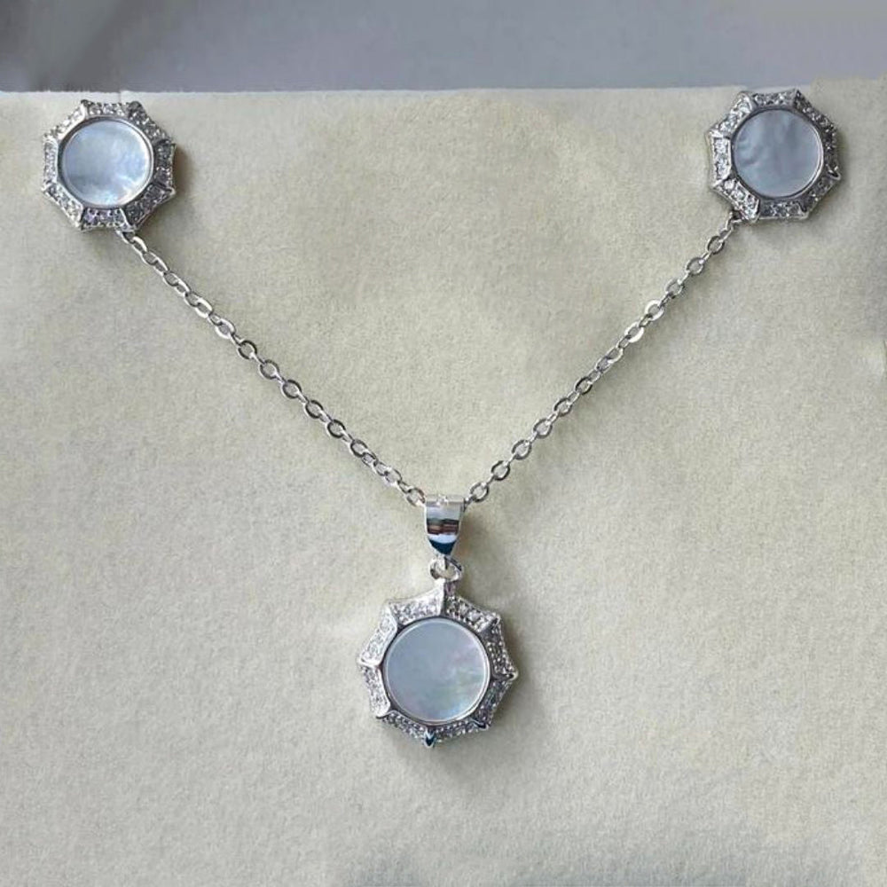 Queen Classic Mother of Pearl Silver Set (Earrings+Necklace) - Shinewine.co