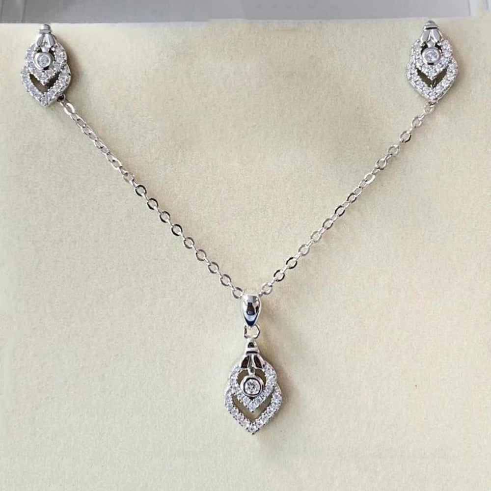 Ruza Diamond Silver Set (Earrings+Necklace) - Shinewine.co