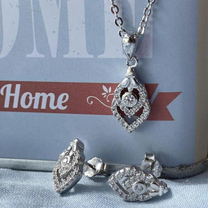 Ruza Diamond Silver Set (Earrings+Necklace) - Shinewine.co