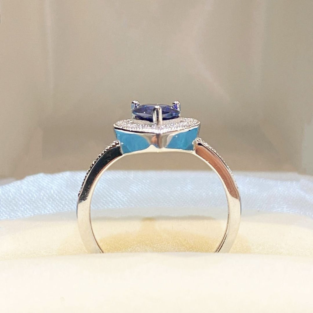 Silver Blue Sapphire Diamond Ring - Shinewine.co