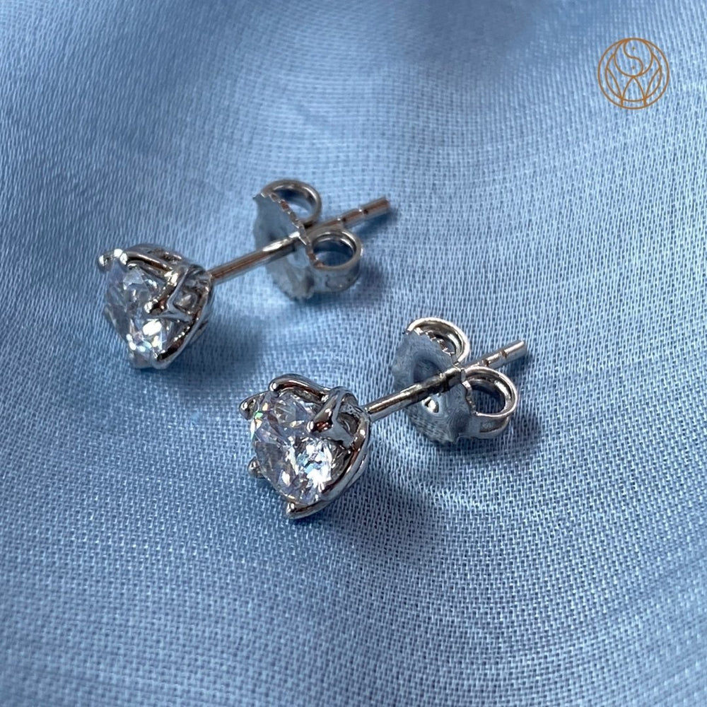 Solitaire Silver Earrings (6 Prongs) - 925 Silver Jewellery - Shinewine