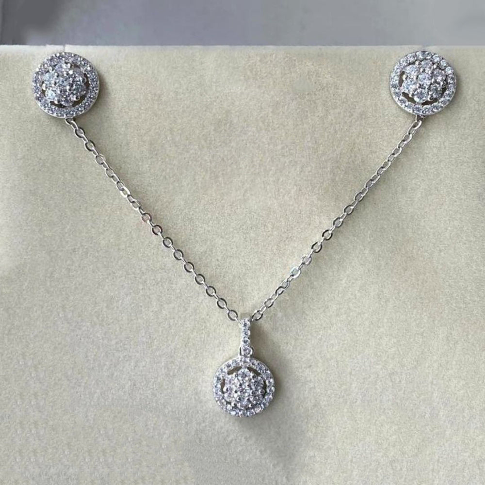 Star Halo Diamond Silver Set (Earrings+Necklace) - Shinewine.co