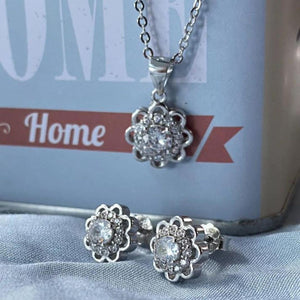 Sunflower Diamond Silver Set (Earrings+Necklace) - Shinewine.co