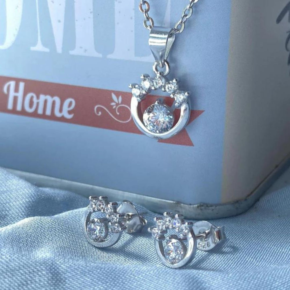Tiara Solitaire Diamond Silver Set (Earrings+Necklace) - Shinewine.co