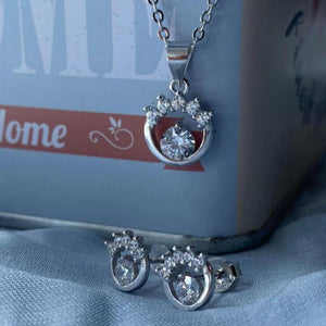 Tiara Solitaire Diamond Silver Set (Earrings+Necklace) - Shinewine.co