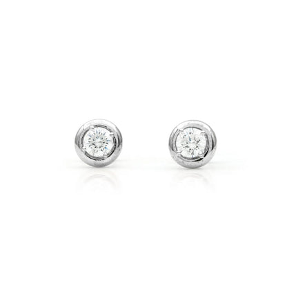 White Bezel Solitaire Silver Studs - Shinewine.co